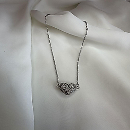 Mıknatıslı Açılabilir Kalpli Gümüş Çelik Kolye