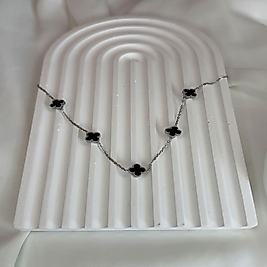 Gümüş Siyah Taşlı Van Cleef Kolye