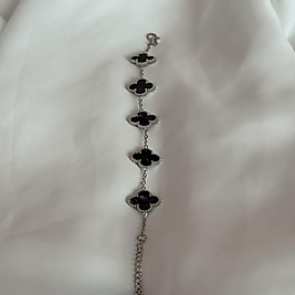 Gümüş Siyah Taşlı Van Cleef Bileklik