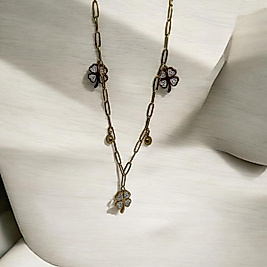 Gold Renk Yonca Figürlü Taş Detaylı Çelik Kolye