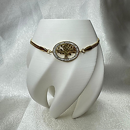 Gold Renk İtalyan Zincir Üzeri Hayat Ağacı Detaylı Çelik Bileklik