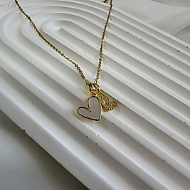 Zirkon Taşlı İkili Kalp Çelik Kolye