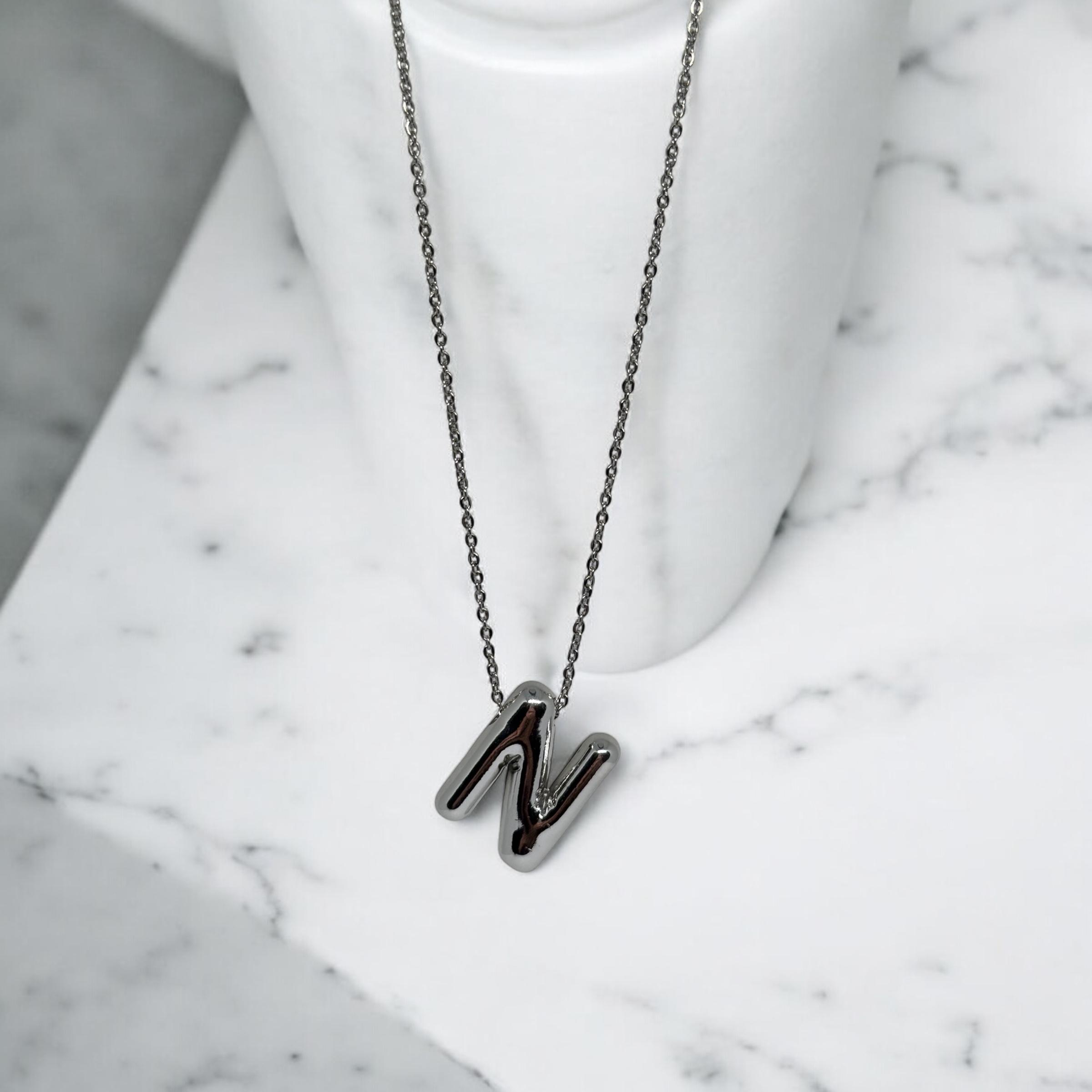 Gümüş Renk N Harfli Çelik Balon Kolye