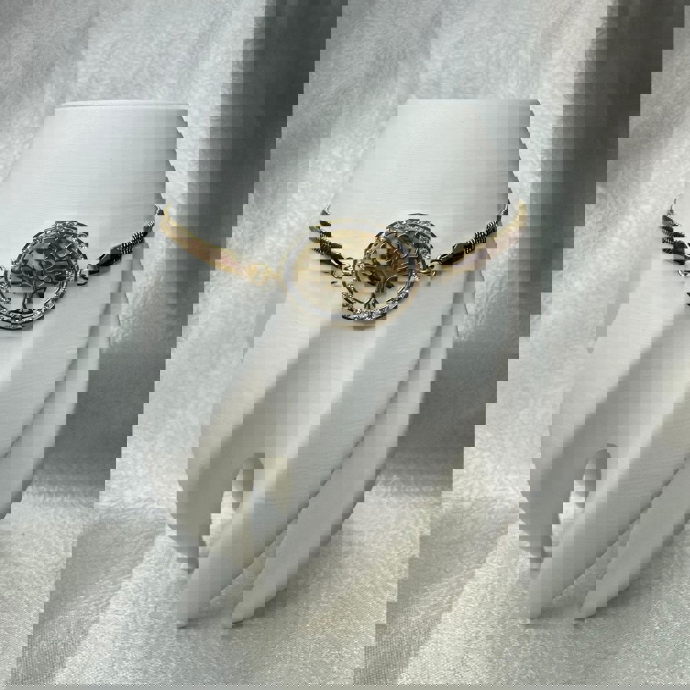 Gold Renk İtalyan Zincir Üzeri Hayat Ağacı Detaylı Çelik Bileklik