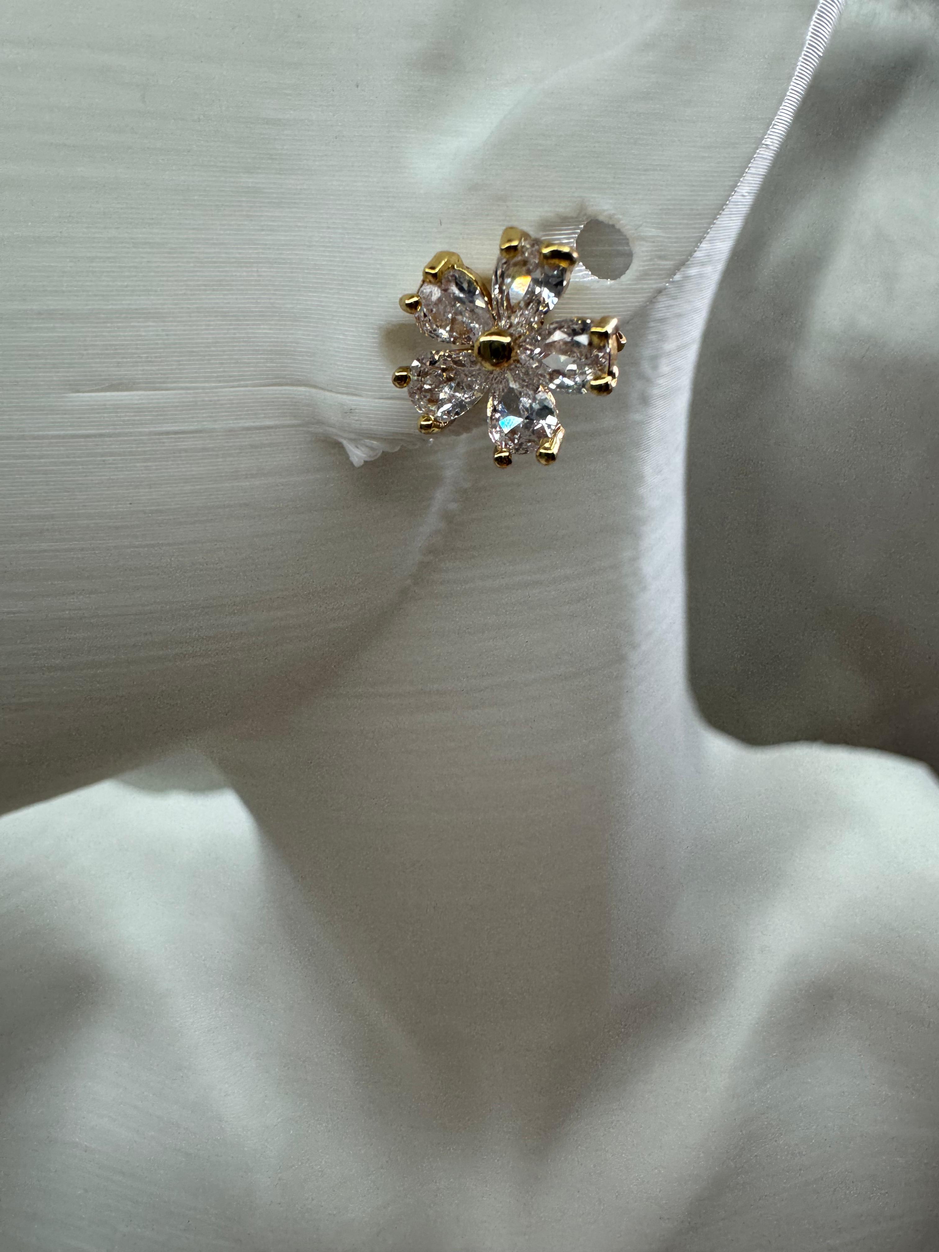 Çiçek Detaylı Çelik Abiye Küpe