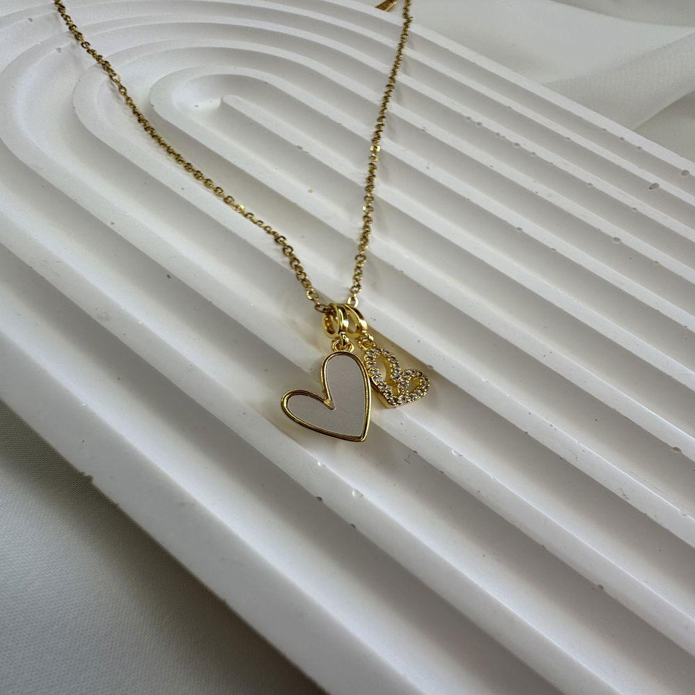 Zirkon Taşlı İkili Kalp Çelik Kolye