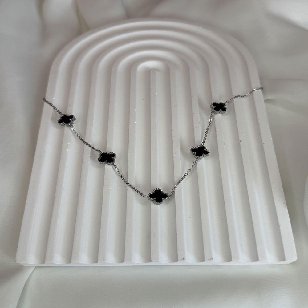 Gümüş Siyah Taşlı Van Cleef Kolye