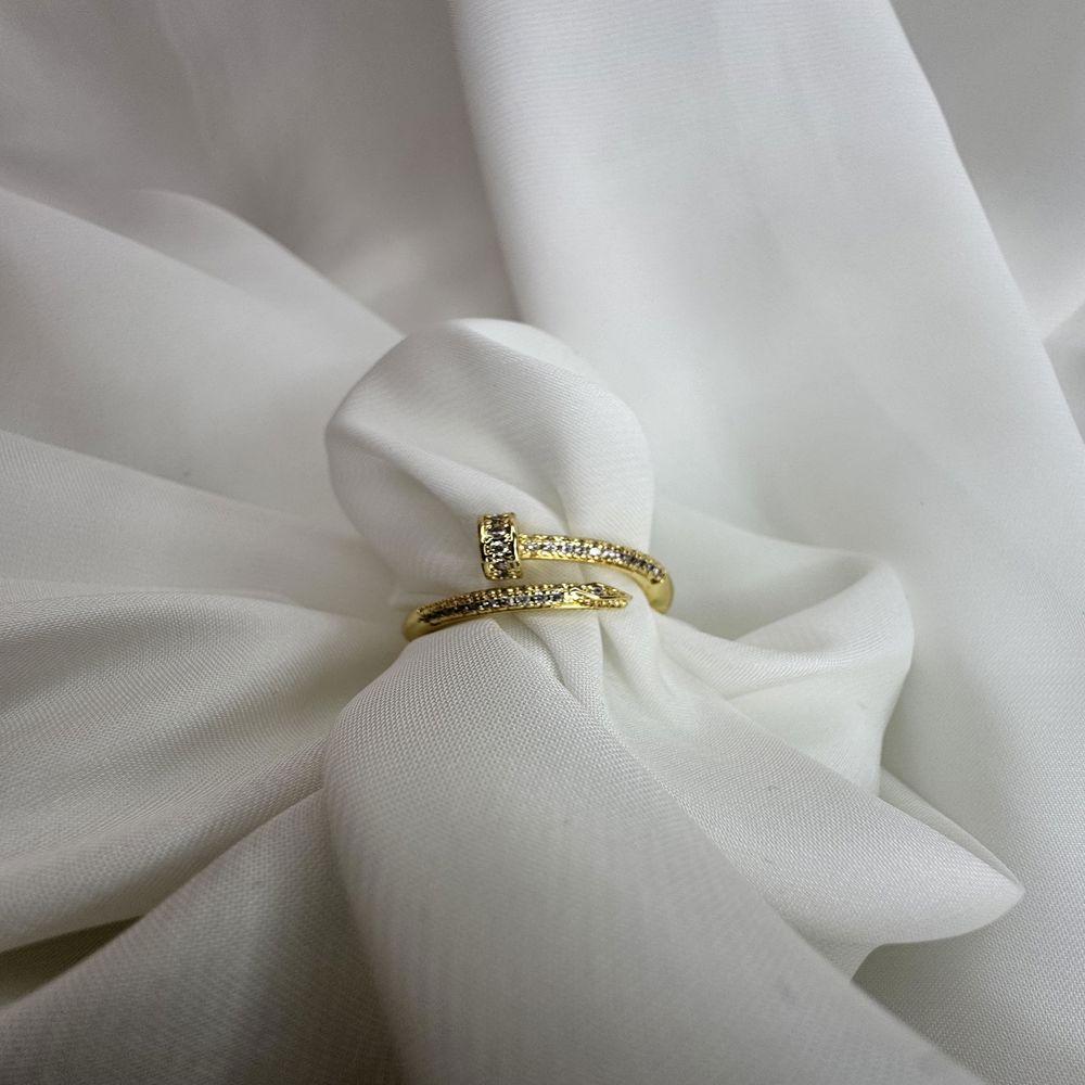 Gold Zirkon Taşlı Çivi Model Ayarlanabilir Çelik Yüzük